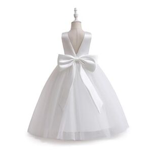 Glamulice Flower Girls Satin Bridesmaid Dress V Open Back Long A Line 9Y